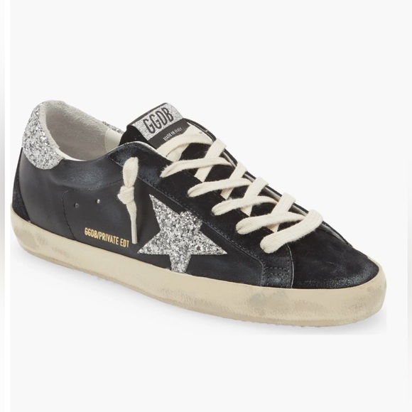 Golden Goose Shoes - Golden Goose Low Top Super-Star Sneakers Black With Silver Glitter Star 38 or 8